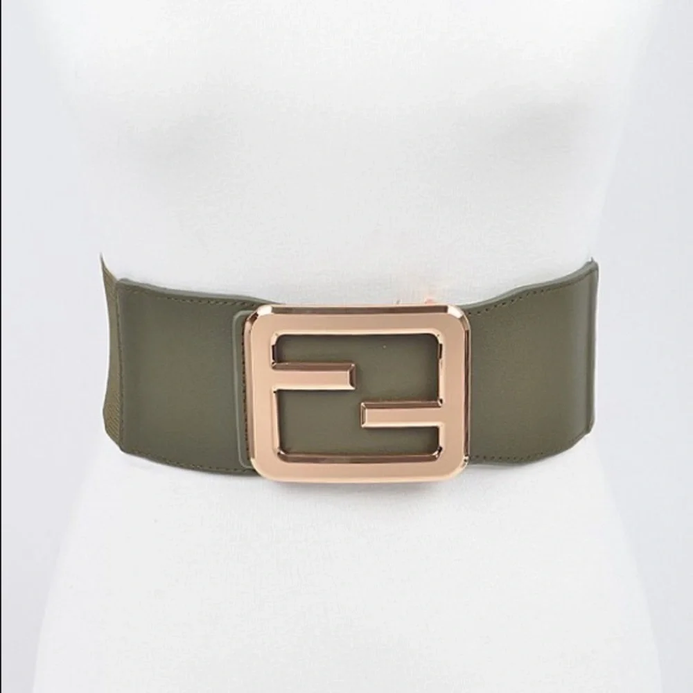 Gold Buckle Elastic Waist Statement Belt